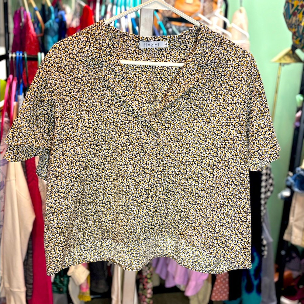 Hazel Women's Floral Blouse - Black and Cream